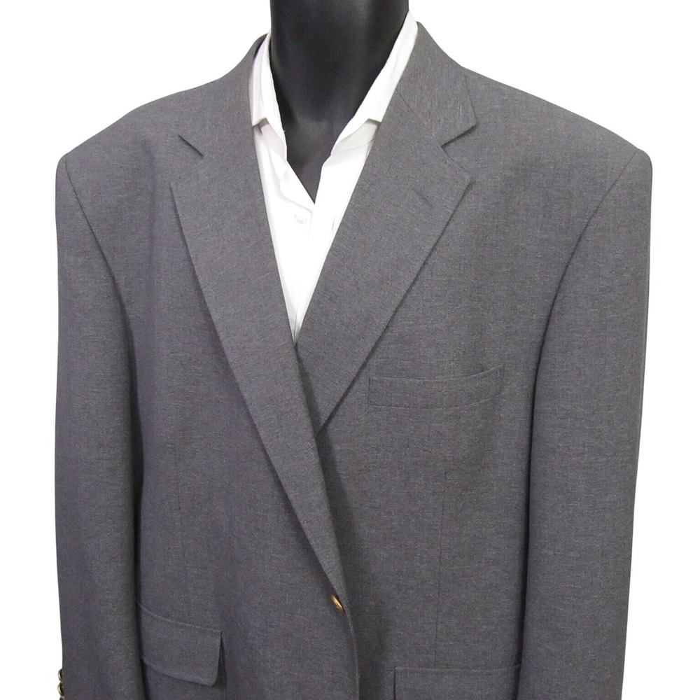 David Taylor Blazer Light Gray Gold Button Mens 46R Wool Blend Single Vent